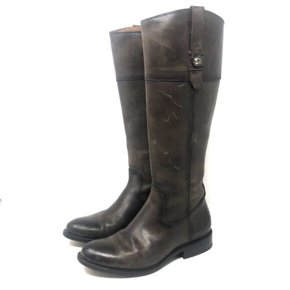 Frye Jayden Leather Button Tall Riding Boots Womens 8B Smoke Side Zip Equestrian - Picture 1 of 16